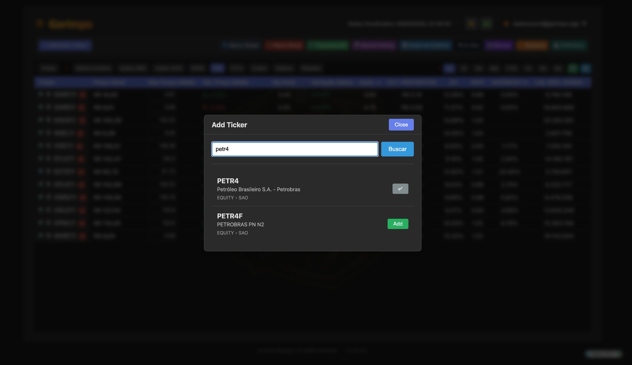 Add Ticker Modal